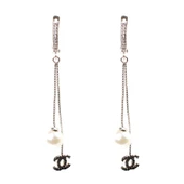 925 Ayar Gümüş  İncili C Model Sallantılı Küpe thumbnail 2