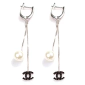 925 Ayar Gümüş  İncili C Model Sallantılı Küpe thumbnail 1