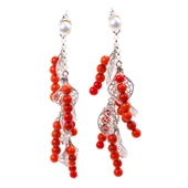 925 Ayar Gümüş Yapraklı Mercan Taşlı Küpe thumbnail 1