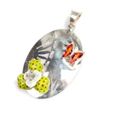 925 Ayar Gümüş Ajurlu Çiçekli Kelebekli Mineli Kolye Ucu thumbnail 1