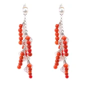 925 Ayar Gümüş Yapraklı Mercan Taşlı Küpe thumbnail 2