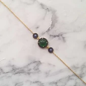 925 Ayar Gümüş Yeşil Taşlı & Mineli Nazar Boncuklu Bileklik thumbnail 1