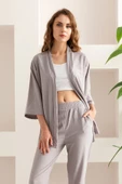 Kadın Kimono Takım - Geniş Paça Keten Dokulu Alt Üst Yazlık Kadın Takım thumbnail 9