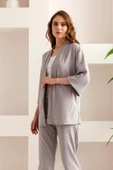 Kadın Kimono Takım - Geniş Paça Keten Dokulu Alt Üst Yazlık Kadın Takım thumbnail 3