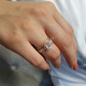 14 Ayar Altın Baget Yarımtur Yüzük thumbnail 2