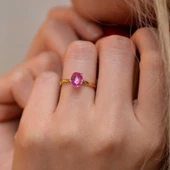 14 Ayar Altın Pembe Taşlı Yüzük thumbnail 1