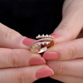 14 Ayar Altın Üç Sıra Taşlı Yüzük thumbnail 2