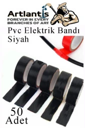 Siyah Elektrik Bandı 50 Adet Pvc İzolo Bant Elektrikçi Bandı Su Geçirmez Isıya Dayanıklı Yalıtım Bandı - 1