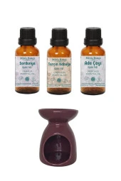 Sardunya (ıtır) Yağı 10ml, Tarçın Kabuğu Yağı 10ml, Ada Çayı Yağı 10ml Ve Buhurdanlık - 1