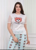 Kolu Dantelli Kadın Tişört Pantolon Pijama Takımı 1082 - 8