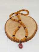 Çilek Kuvars Taşlı Rudraksha Tohum Kolye Dolama Bileklik 8mm (49724) - 1