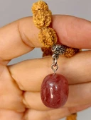 Çilek Kuvars Taşlı Rudraksha Tohum Kolye Dolama Bileklik 8mm (49724) - 5