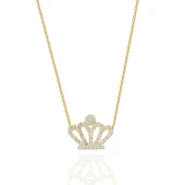 Altın Renk Kraliçe Kolyesi Taşlı Bayan Kolye - 5