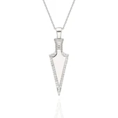 Mızrak Başlı İnci Taşlı Bayan Gümüş Kolye - 6