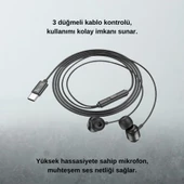 Polham HC Type C Kablolu Mikrofonlu Kulaklık, HİFİ Ses, HD Mikrofonlu Type C Kulaklık, Silikon Uçlu Kulakiçi Kulaklık - 7