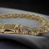 Gold Altın Görünümlü Taşlı İnce İşçilik Çelik Kadın Bilekliği 18cm - 2