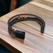 Deri Erkek Bilekliği - Manyetik Mıknatıs Klipsli thumbnail 1