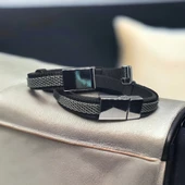 Deri Erkek Bilekliği - Manyetik Mıknatıs Klipsli thumbnail 2