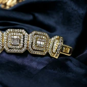 Gold Altın Görünümlü Taşlı İnce İşçilik Çelik Kadın Bilekliği 20cm - 5