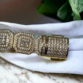 Gold Altın Görünümlü Taşlı İnce İşçilik Çelik Kadın Bilekliği 20cm - 4
