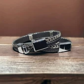 Deri Erkek Bilekliği - Manyetik Mıknatıs Klipsli thumbnail 2