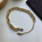 Burgulu Bileklik Altın Rengi Görünümlü, Boy Ayarlı Paslanmaz Çelik - 1