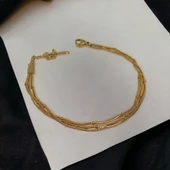 Altın Rengi Görünümlü Paslanmaz Çelik Boncuklu Üçlü Bileklik thumbnail 6