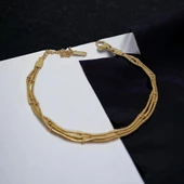 Altın Rengi Görünümlü Paslanmaz Çelik Boncuklu Üçlü Bileklik thumbnail 4