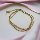 Altın Rengi Görünümlü Paslanmaz Çelik Boncuklu Üçlü Bileklik thumbnail 3