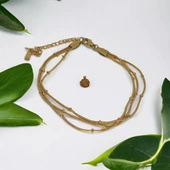 Altın Rengi Görünümlü Paslanmaz Çelik Boncuklu Üçlü Bileklik thumbnail 2