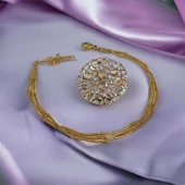 Altın Rengi Görünümlü Paslanmaz Çelik Boncuklu Üçlü Bileklik thumbnail 1