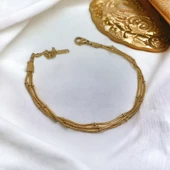 Altın Rengi Görünümlü Paslanmaz Çelik Boncuklu Üçlü Bileklik thumbnail 5