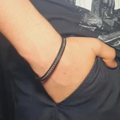 Unisex Kadın/Erkek Esnek Bijuteri Bileklik-Siyah ve Gümüş Rengi - 1