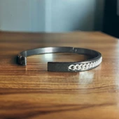 Unisex Kadın/Erkek Esnek Bijuteri Bileklik-Siyah ve Gümüş Rengi - 3