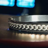 Unisex Kadın/Erkek Esnek Bijuteri Bileklik-Siyah ve Gümüş Rengi - 4