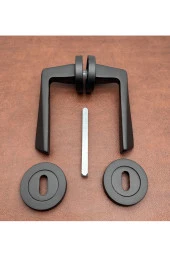 Piramit Siyah Lüx  Yuvarlak Şık Rozetli Oda Kapı Kolu 1 Takım thumbnail 2