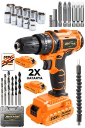 Dozzer Alman V-Tec 12V 2Ah Bakır Sargı 27 Parça Set 2x Akülü Şarjlı Vidalama Matkap - 1