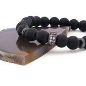 Zirkon Taşlı Oniks Doğal Taş Erkek Bileklik EBLK-477 thumbnail 4