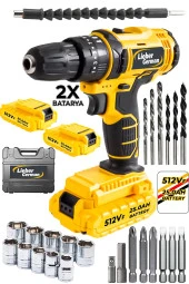 Lieber German Teknoloji 12 V 1.5 Ah 27 Parça Set Titanyum Motor 2x Akülü Şarjlı Vidalama Matkap - 1