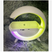 Taşınabilir Kablosuz Hoparlör - G Şekli RGBLİ Işıklı Saatli Temazsız Şarj Standlı Gece Lambası - 2