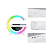 Taşınabilir Kablosuz Hoparlör - G Şekli RGBLİ Işıklı Saatli Temazsız Şarj Standlı Gece Lambası - 3