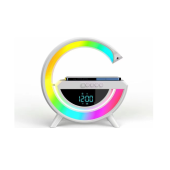 Taşınabilir Kablosuz Hoparlör - G Şekli RGBLİ Işıklı Saatli Temazsız Şarj Standlı Gece Lambası - 5