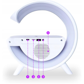 Taşınabilir Kablosuz Hoparlör - G Şekli RGBLİ Işıklı Saatli Temazsız Şarj Standlı Gece Lambası - 6