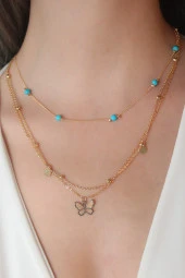 Altın Sarısı Gold Renk Kalp Figürlü Taşlı Kadın Kolye thumbnail 1