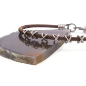 316L Çelik Düğüm Detaylı Kahverengi Erkek Kelepçe Bileklik EBLK-427 thumbnail 5