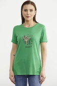 Varak Baskılı Dökümlü Tişört - Yeşil thumbnail 1