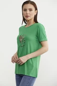 Varak Baskılı Dökümlü Tişört - Yeşil thumbnail 2