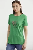 Varak Baskılı Dökümlü Tişört - Yeşil thumbnail 3