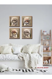 HYL Sevimli Hayvan Yavruları 4'lü Kare, Boho Çocuk Odası , Tilki, Rakun, Sincap, Kirpi, Orman Hayvanları thumbnail 3