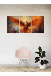 YALOVA SHOP Dekoratif Kızıl Ateş Kartalı Temalı Yağlıboya Çalışması 3 lü Tablo Seti thumbnail 4